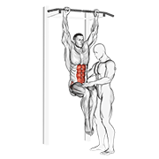 Assisted hanging knee raise with throw down demonstration
