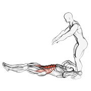 Assisted lying leg raise with throw down demonstration