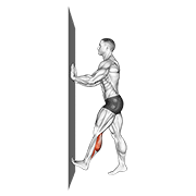 Calf push stretch with hands against wall demonstration