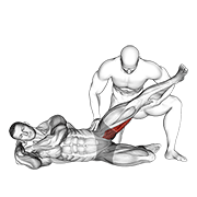 Assisted side lying adductor stretch demonstration