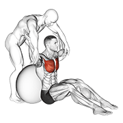 Assisted seated pectoralis major stretch with stability ball demonstration