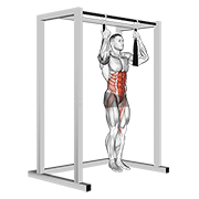 Arm slingers hanging bent knee legs demonstration