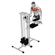 Assisted wide-grip chest dip (kneeling) demonstration