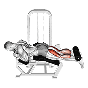 Lever lying two-one leg curl demonstration